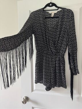 H&M Black & White Diamond Fringe Romper
